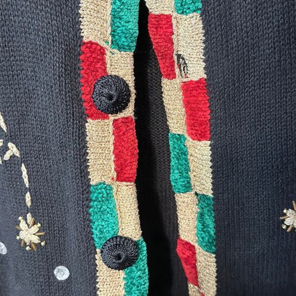 Lisa International Vintage Christmas Tree Cardigan Embellish Holiday Sweater XL - Picture 7 of 7